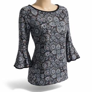 Paisley Floral Print Black and White Women's Blouse Medium NEW